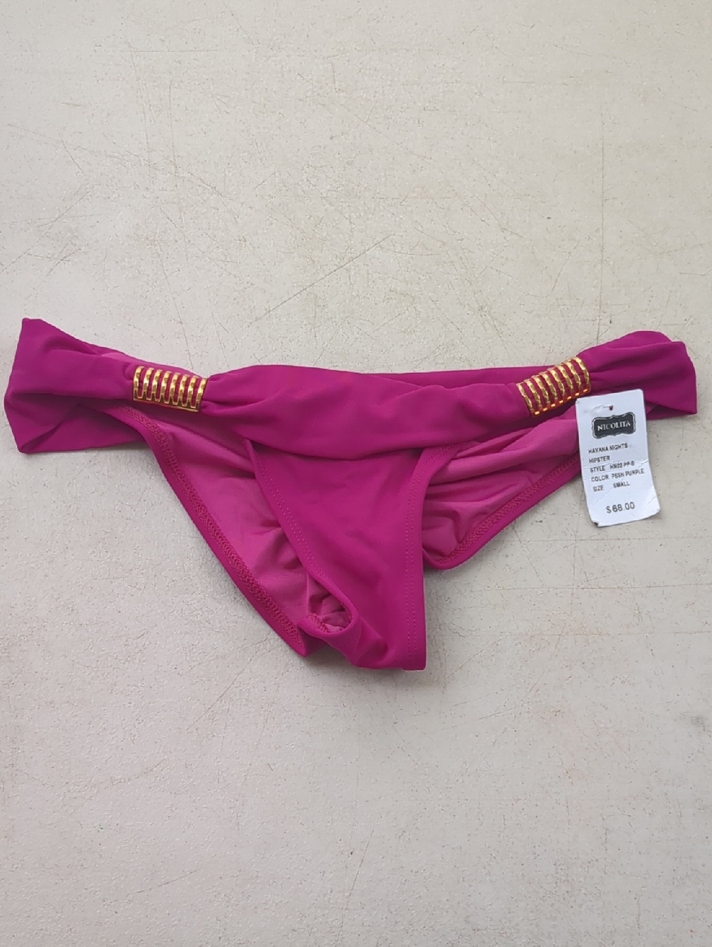 Nicolita Fuchsia Bikini Bottom with Gold Ring Details